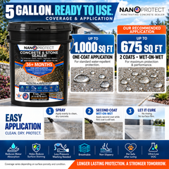 5 GAL Nanoprotect Concrete & Stone Sealer | Long Lasting Driveway, Patio & Paver Protection Ready to use