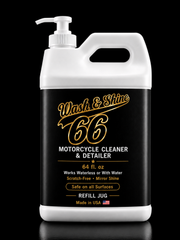 Wash&Shine 66 Waterless Motorcycle Cleaner Kit — 16oz Spray Bottle, 64oz Refill, 4oz Ceramic Shield & 2 Microfiber Towels