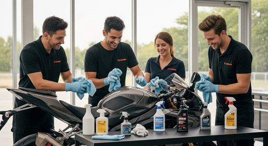motorcycle cleaning products, riders cleaning, modern garage