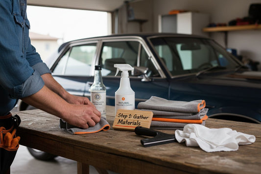 gather car window cleaning materials