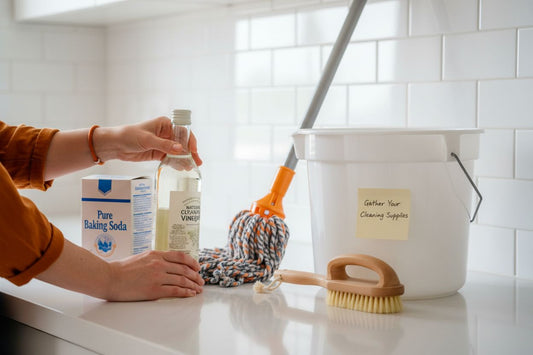 gather cleaning supplies tiles