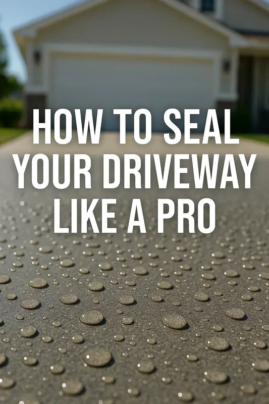 Close-up of a freshly sealed driveway with water beading in front of a suburban U.S. home