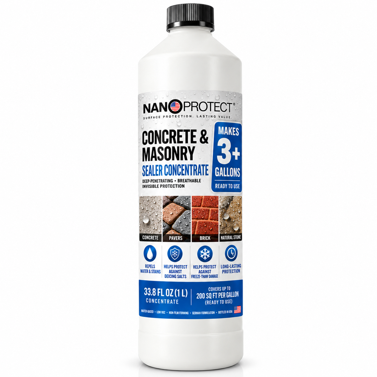 Concrete Sealer Concentrate makes 3 GAL Concrete Driveway Patio Sealer Nanoprotect - 33.9 oz for up to 600 sqft single coat