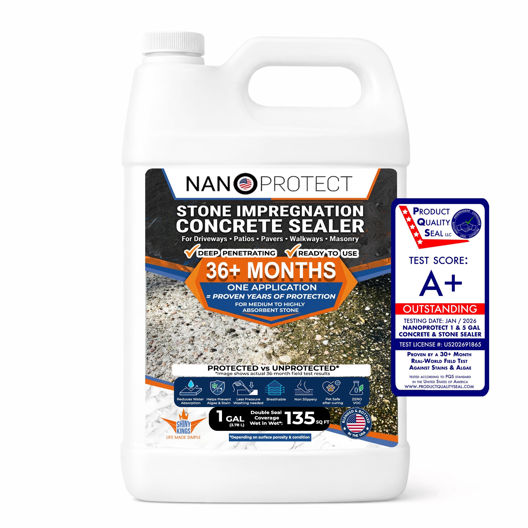 Nanoprotect Concrete & Stone Sealer | Long Lasting Driveway, Patio & Paver Protection 1 GAL Ready to use