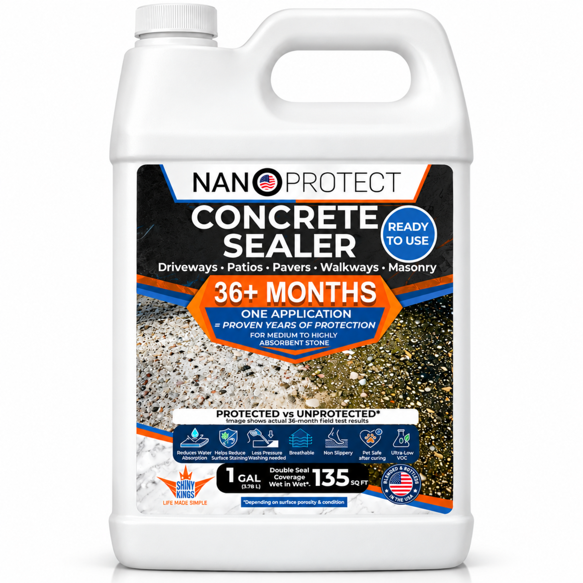Nanoprotect Concrete & Stone Sealer | Long Lasting Driveway, Patio & Paver Protection 1 GAL Ready to use
