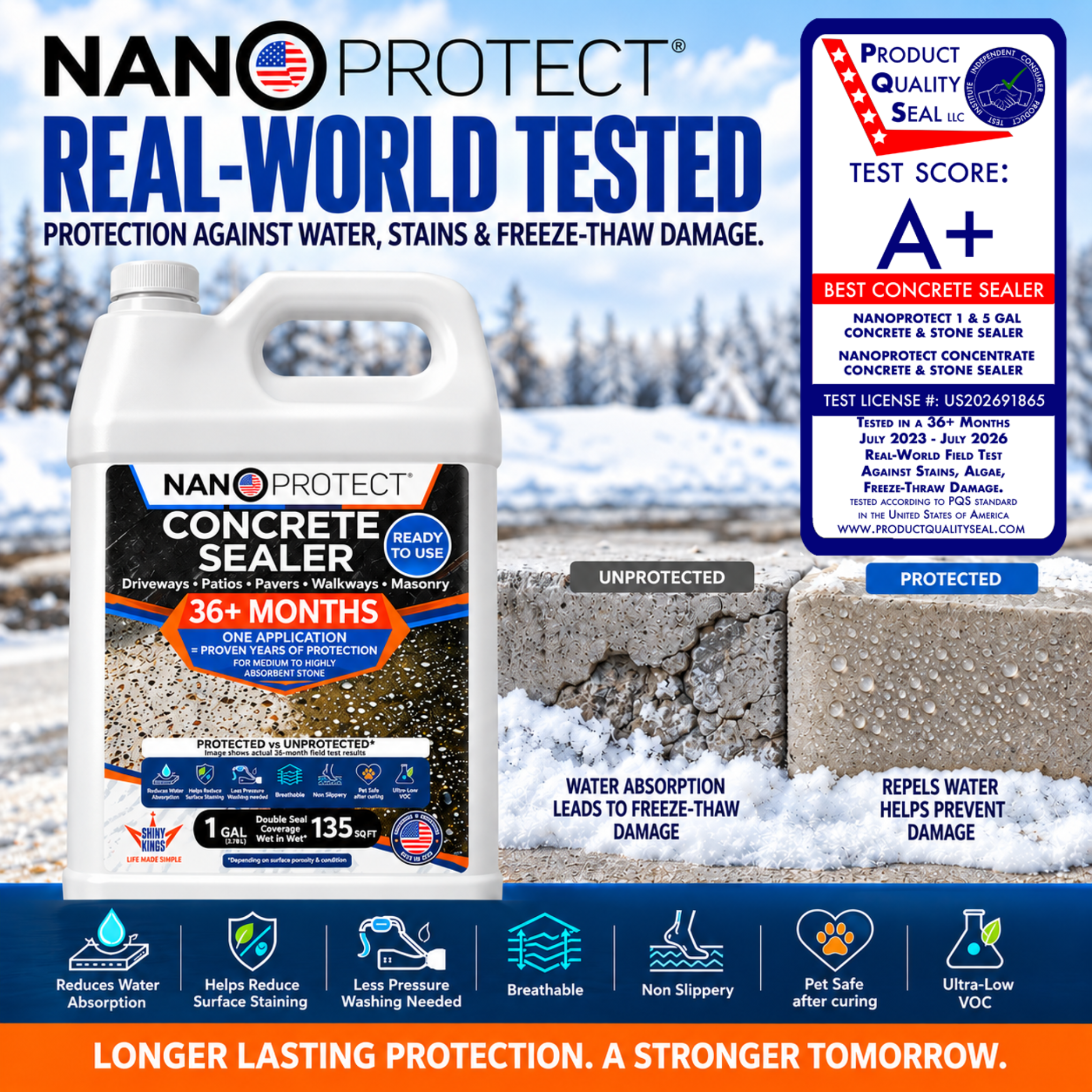 Nanoprotect Concrete & Stone Sealer | Long Lasting Driveway, Patio & Paver Protection 1 GAL Ready to use