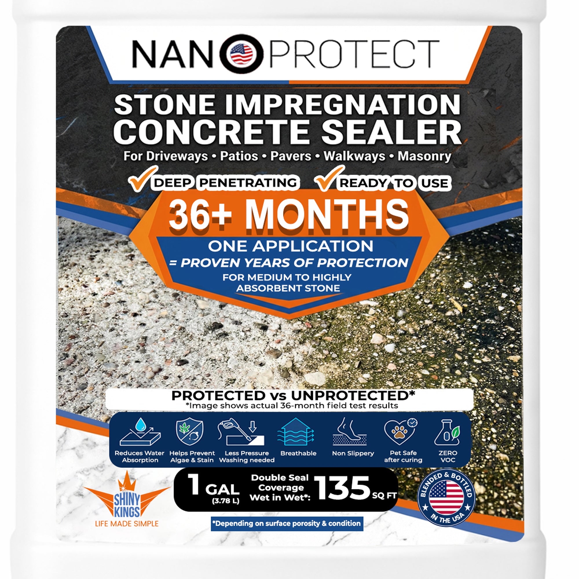 Nanoprotect Concrete & Stone Sealer | Long Lasting Driveway, Patio & Paver Protection 1 GAL Ready to use