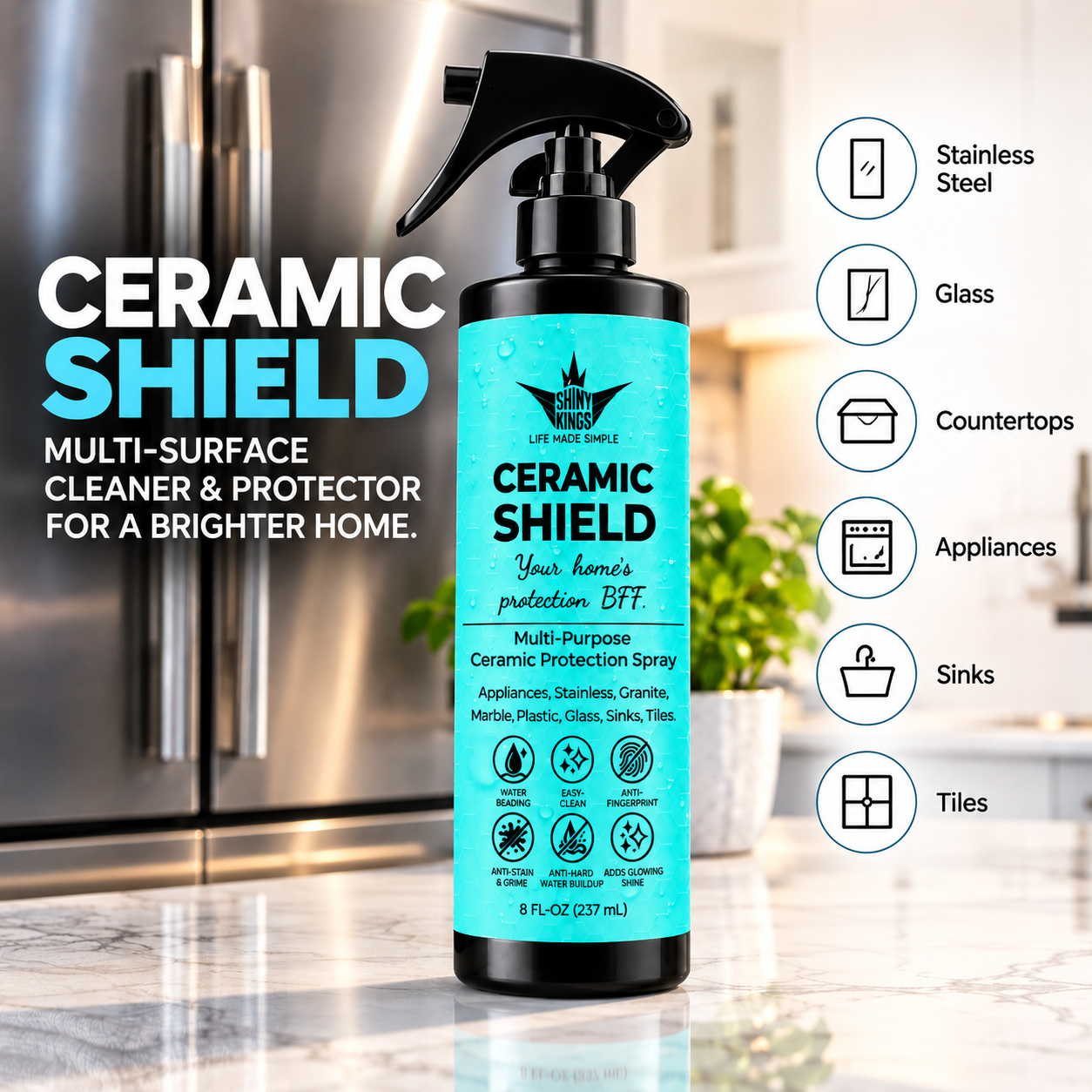 Ceramic Shield™ – Ceramic Cleaner & Protectant for Stainless Steel, Glass & Countertops | Anti-Fingerprint Spray, 8 fl oz