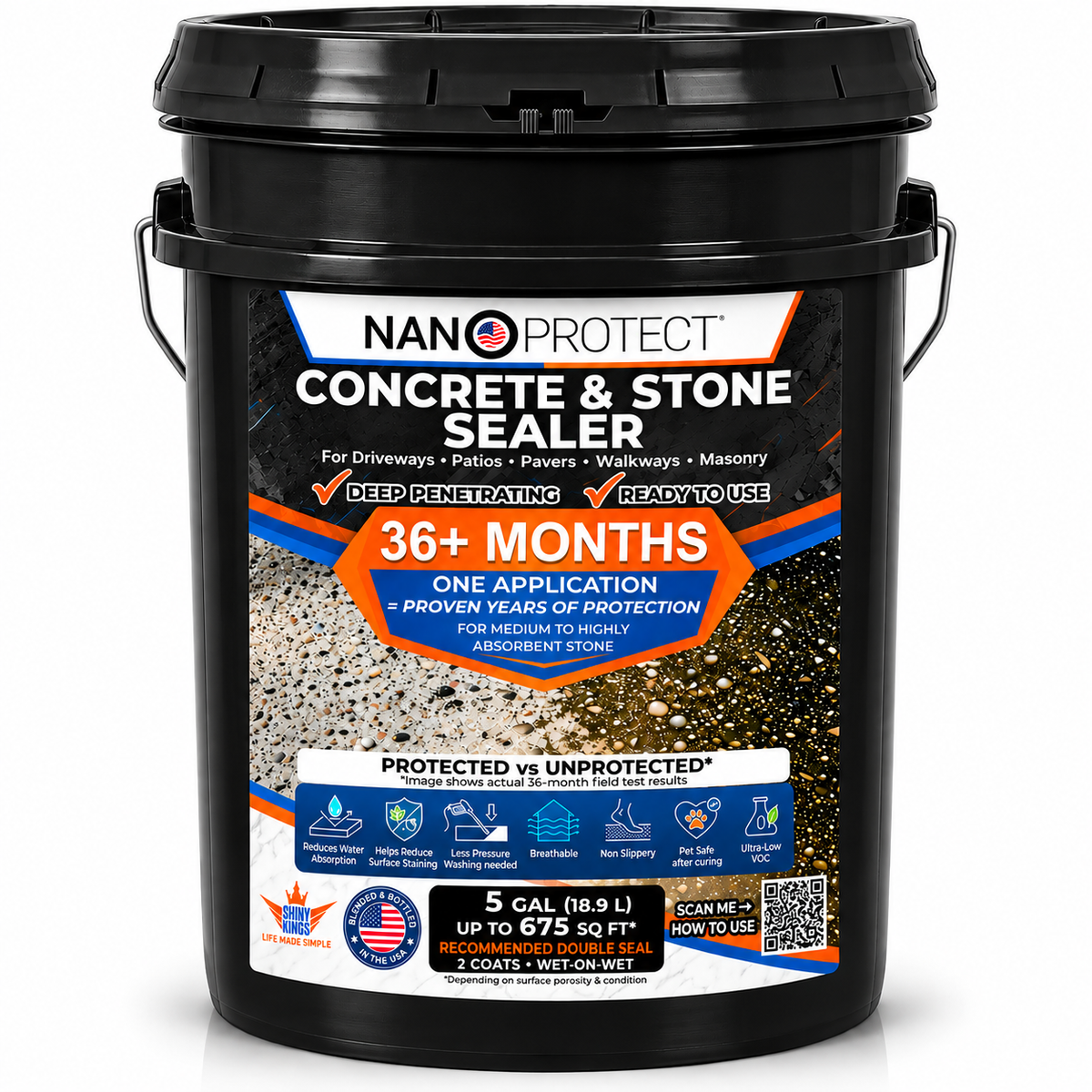 5 GAL Nanoprotect Concrete & Stone Sealer | Long Lasting Driveway, Patio & Paver Protection Ready to use