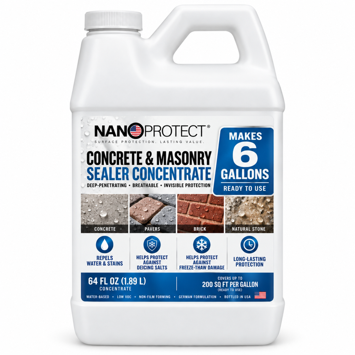 Concrete Sealer Concentrate makes 6 GAL Concrete Driveway Patio Sealer Nanoprotect - 64 oz for up to 1200 sqft single coat
