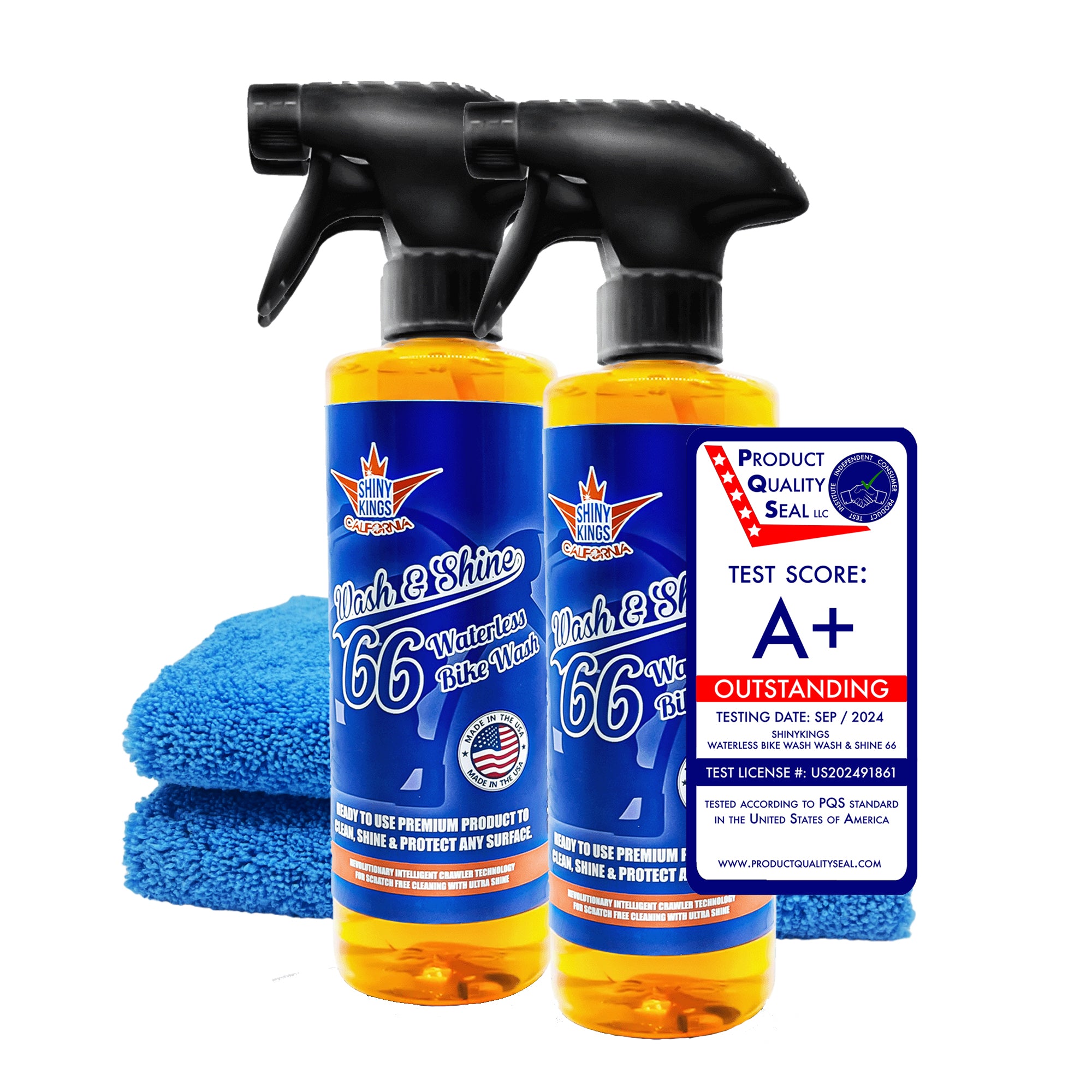 Motorcycle Cleaner Wash&Shine 66 waterless bike wash Cleaning Kit - 2x 16 fl.oz incl. 2 towels - 100% Made in USA