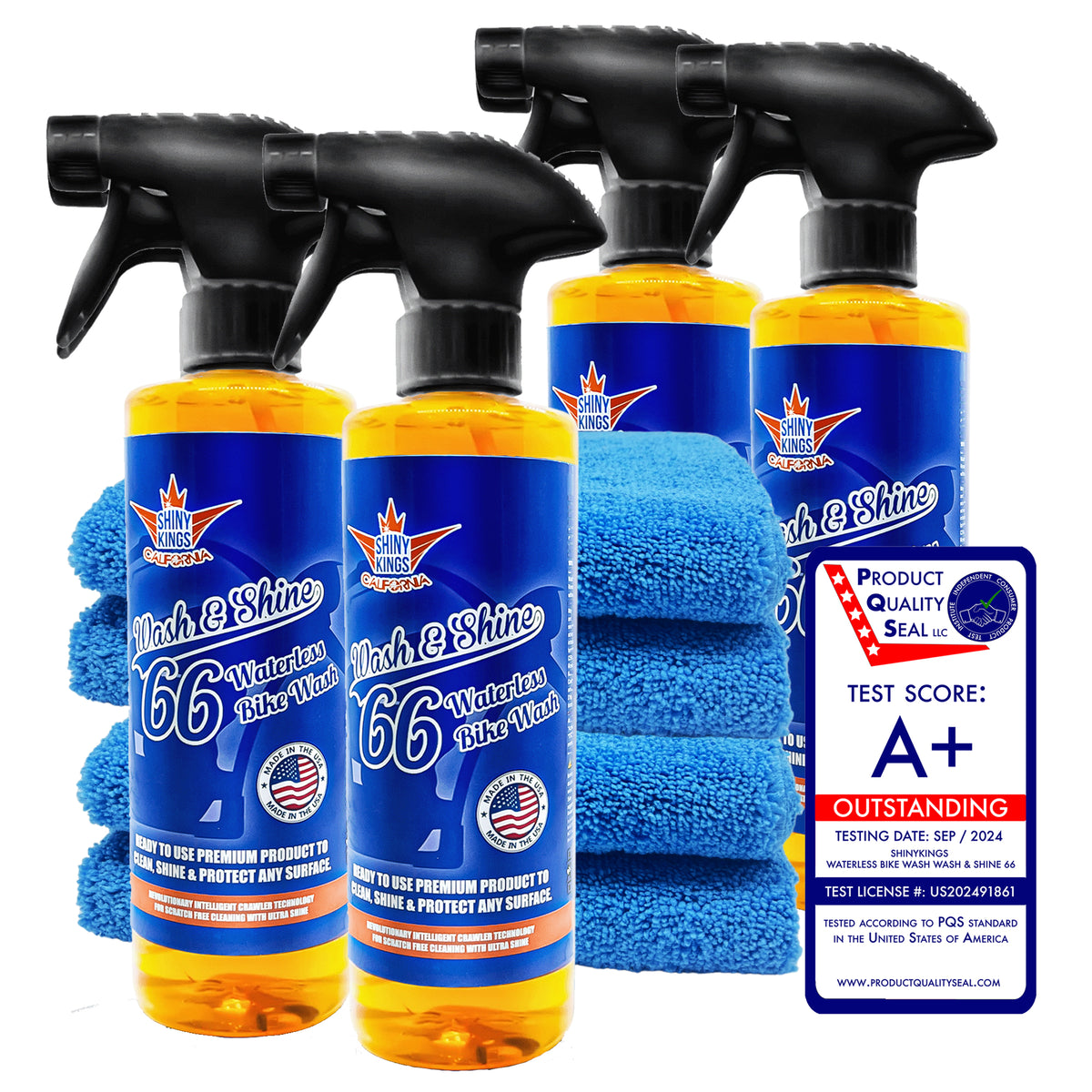 Wash&Shine 66 Waterless Motorcycle Cleaner – 4x16.9 fl. oz + 4 Towels