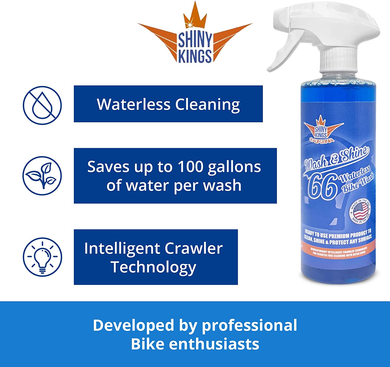 Wash&Shine 66 Waterless Motorcycle Cleaner - Orange Scent 16 fl oz Shinykings incl. Towel