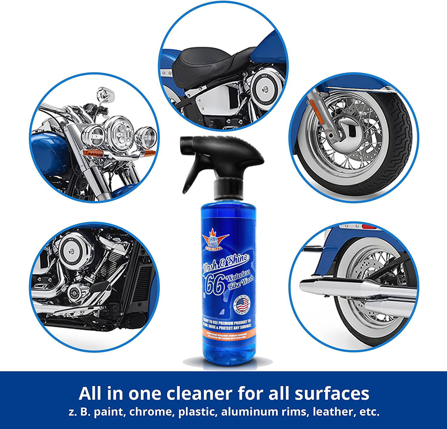 Wash&Shine 66 Waterless Motorcycle Cleaner – 4x16.9 fl. oz + 4 Towels