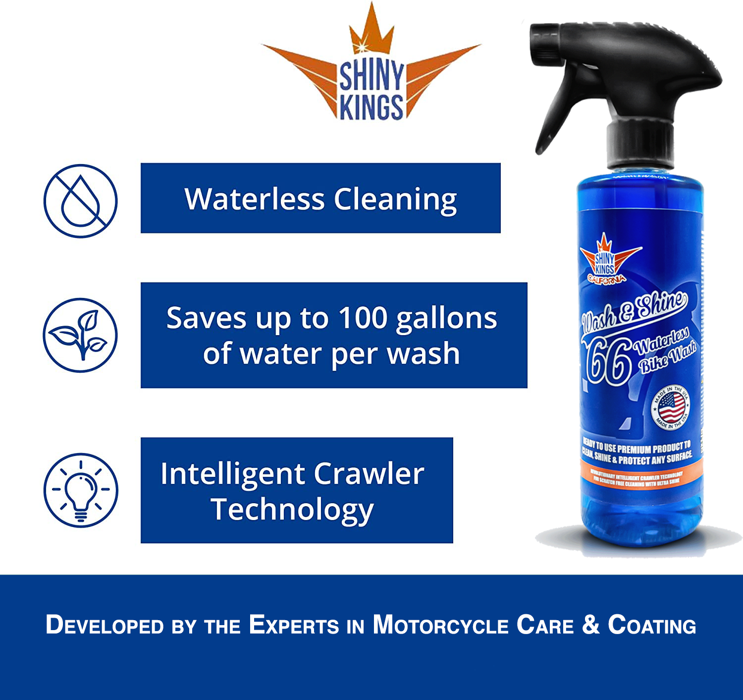 Wash&Shine 66 Waterless Motorcycle Cleaner – 16 fl. oz Single Bottle