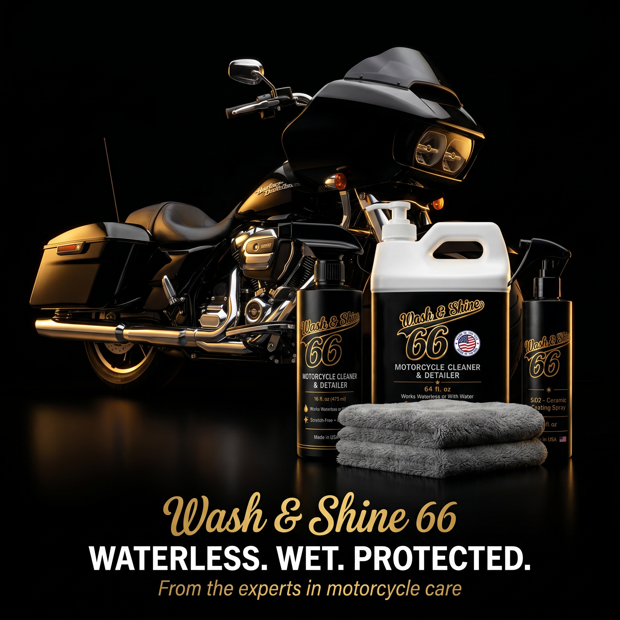 WS66 Pro Clean & Protect Starter Kit — Motorcycle Cleaner, NanoGloss Shield Ceramic Spray and Microfiber Towels
